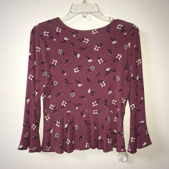 American Rag Floral Peplum Button Down Blouse Bell Sleeve Ruffle Top S - Picture 9 of 14